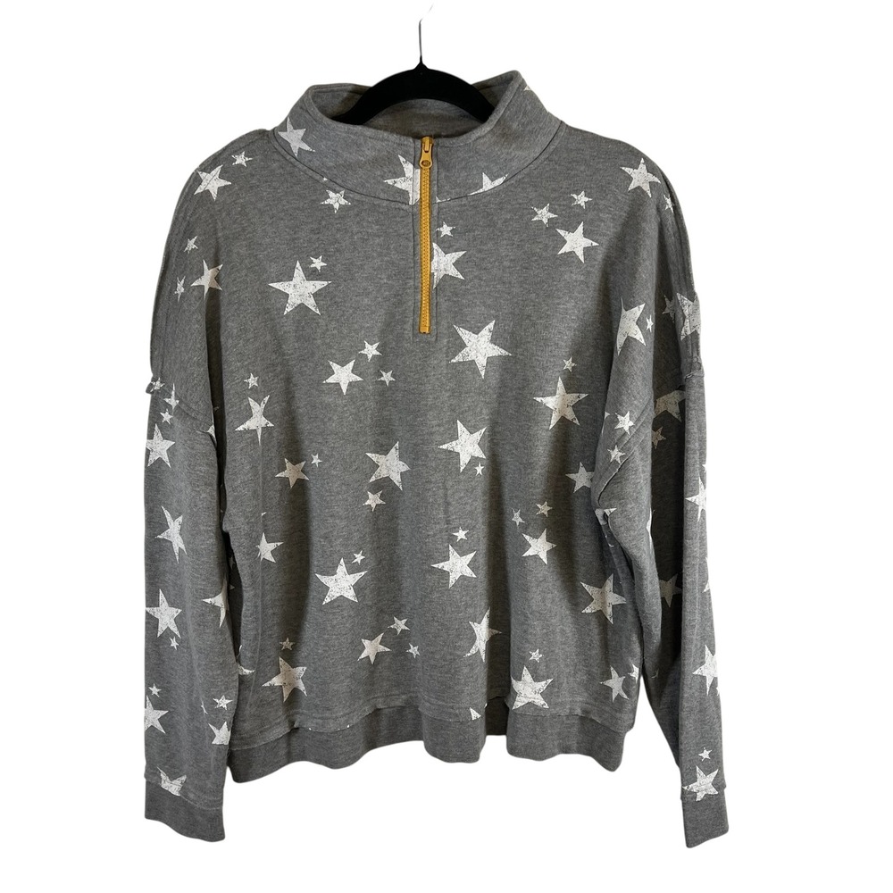 Grayson Threads Gray Star Print Quarter Zip Sweatshirt XXL Mock‎ Neck Pullover